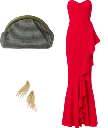 dress the population red paris gown Paris Dress L / Cream Multi