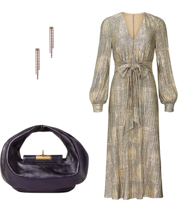 badgley mischka gold pleated midi dress Gold Pleated Midi Dress