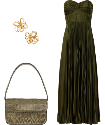 pleated strapless belle dress olive Pleated Olive Strapless Belle Dress by Amur
