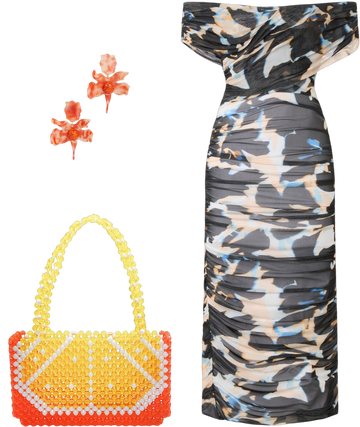 afrm belmont ruched dress Afrm Belmont Off-The-Shoulder Ruched Mesh Midi Dress In Shadow Floral - 65% Off