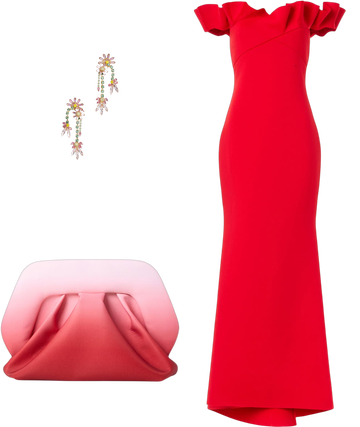 badgley mischka red one shoulder dress BADGLEY MISCHKA One-shoulder cape-effect crepe gown