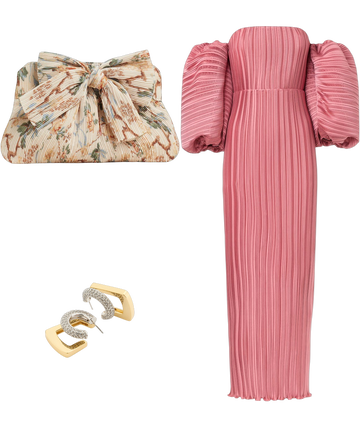 l'ide sirene off-shoulder puff-sleeve pleated midi column dress L'IDE Sirene Off-Shoulder Puff-Sleeve Pleated Midi Column Dress