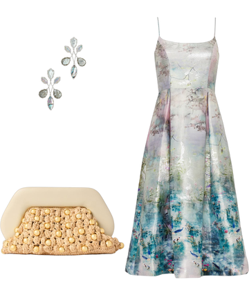 monet jacquard midi dress KAY UNGER Blue Red Tallulah Monet Jacquard Textured Tea Length Midi Dress 2 = XS