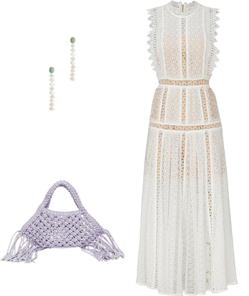 美品 セルフポートレイト Lace Pattern Midi Dress White Lace Panel Midi Dress by Self-Portrait | Rent the Runway