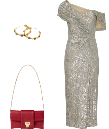 badgley mischka gold and silver sequin collared dress Short Sleeve Sequin Cocktail Dress by Badgley Mischka
