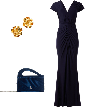 navy blue dress with gold accessories Navy Blue Dress with Gold Jewelry