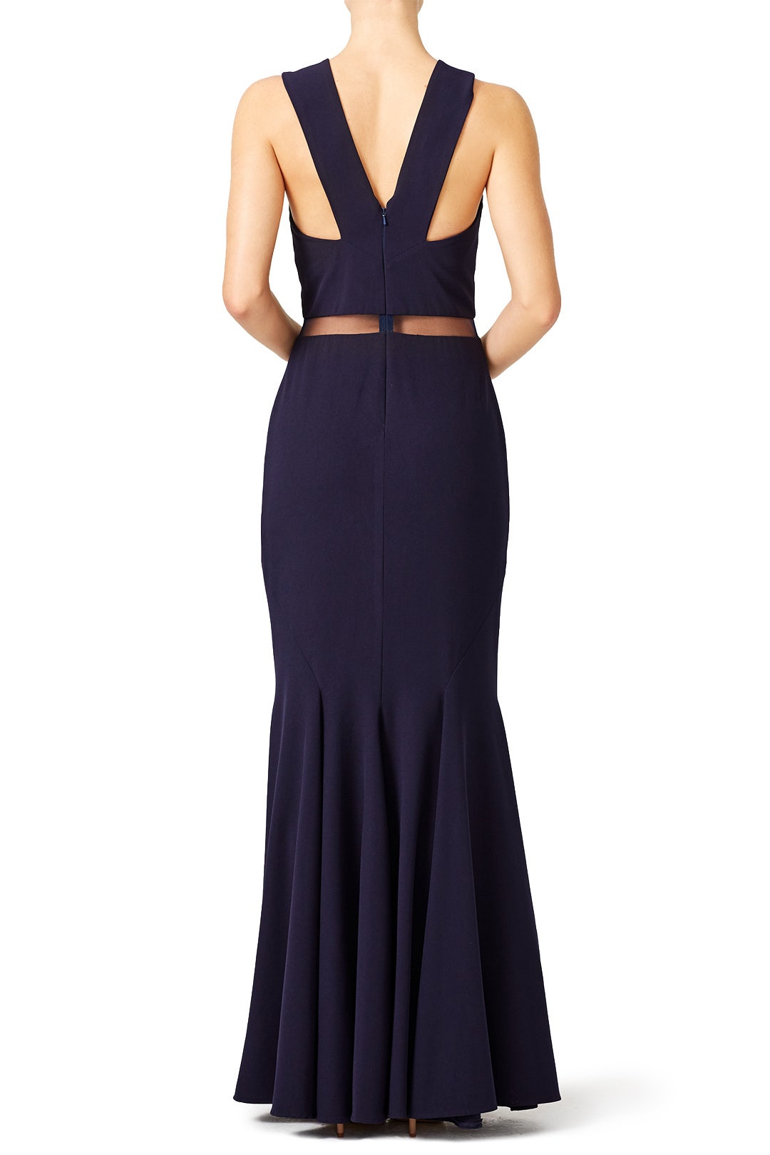 Navy Chevron Cutout Gown by Mignon 1