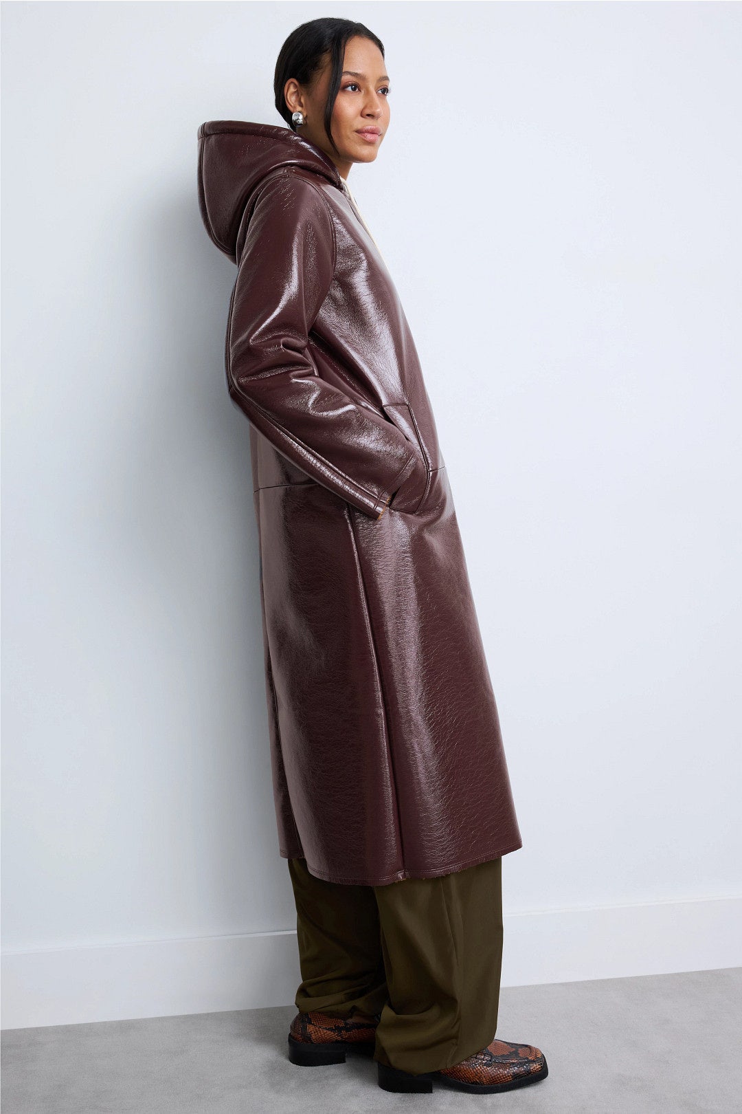 Shearling Lined Leather Hooded Coat by PLAN C x RTR 1