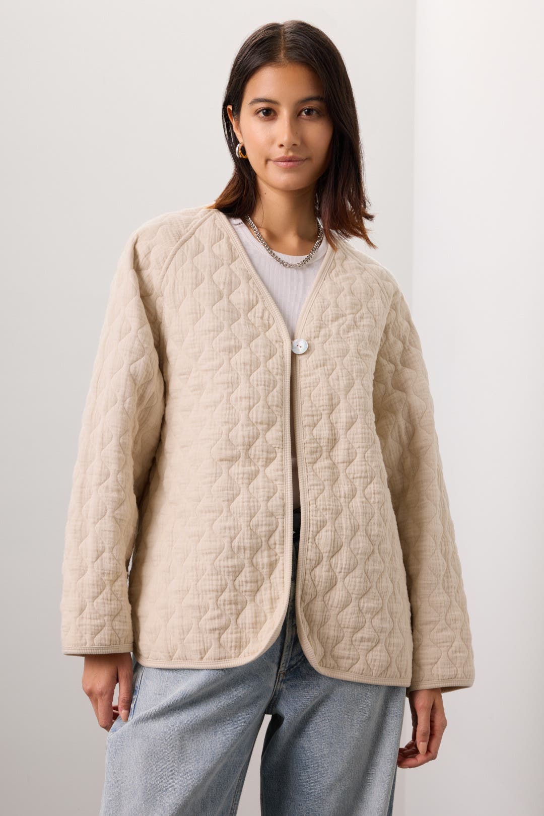 Cristaseya Collarless Jacket Brown – Neighbour