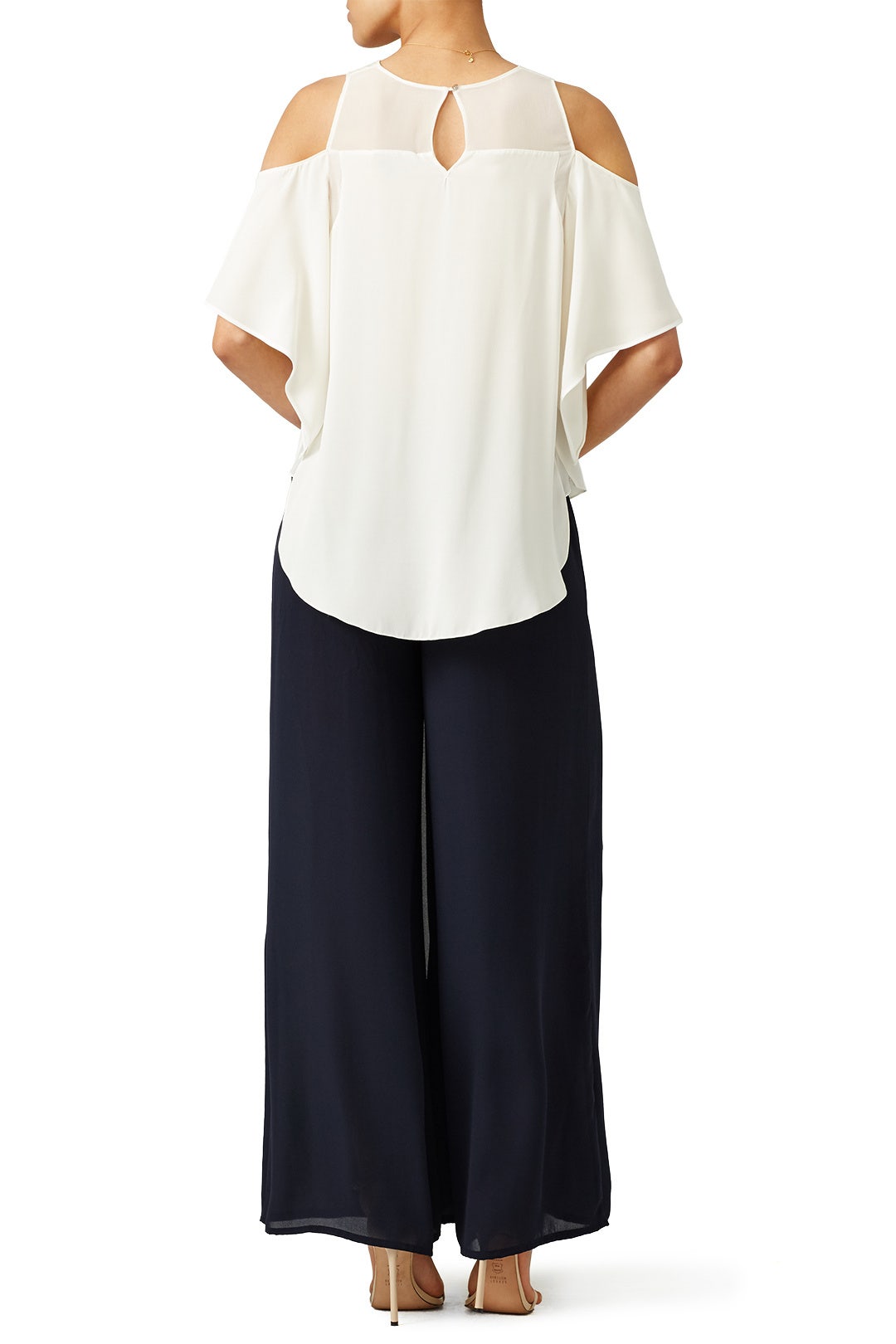 White Cold Shoulder Silk Blouse by HALSTON 2