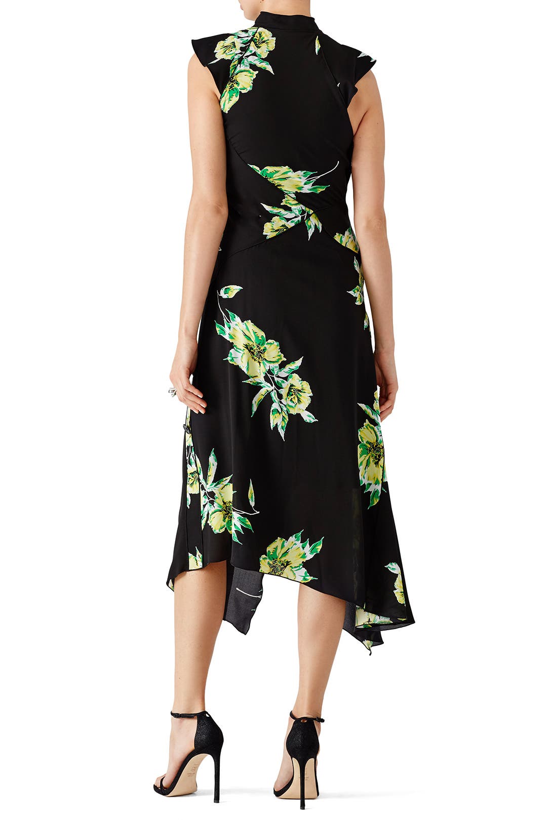Black Floral Asymmetrical Midi Dress by Proenza Schouler