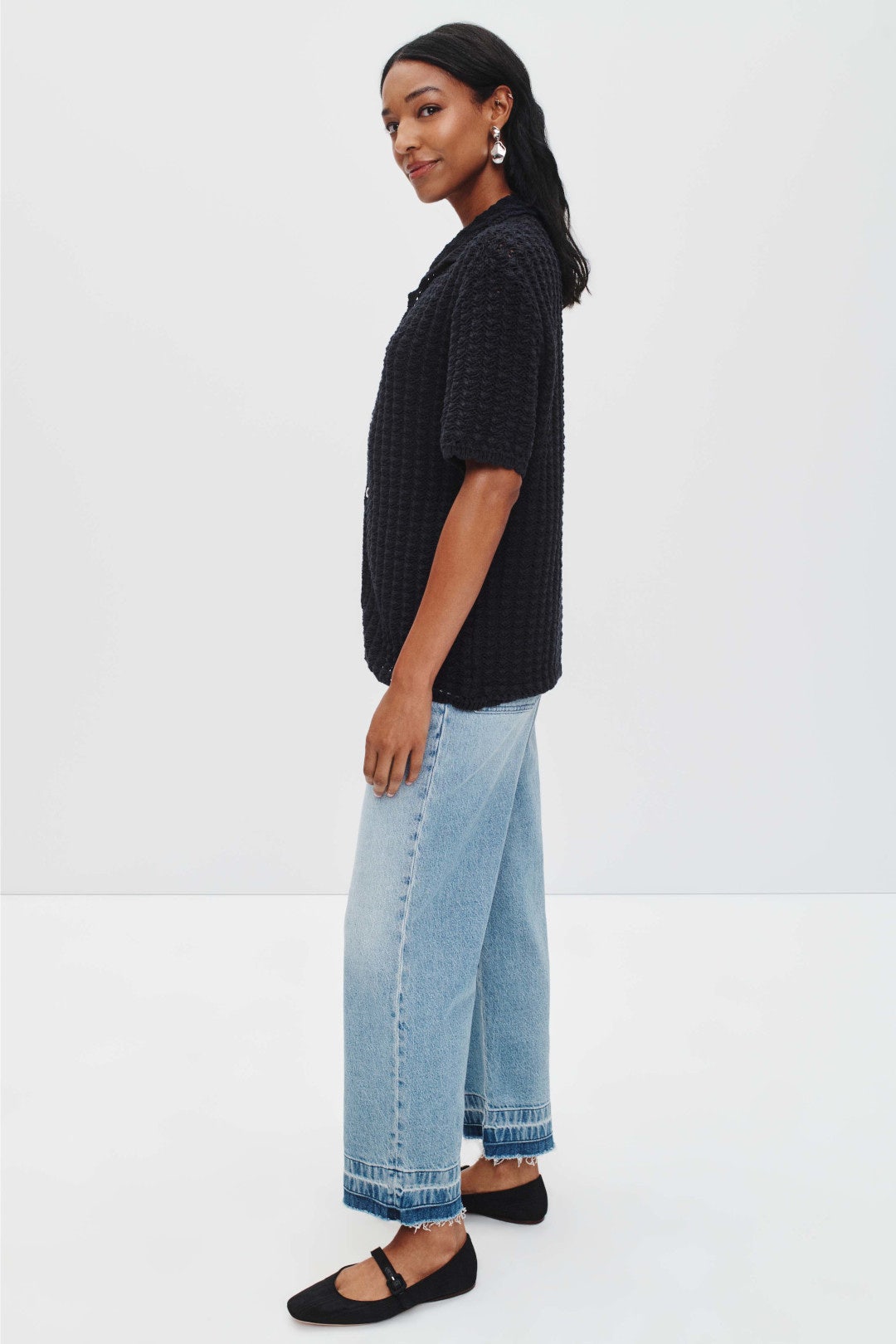 Navy Crochet Collared Cardigan by DUNST 1