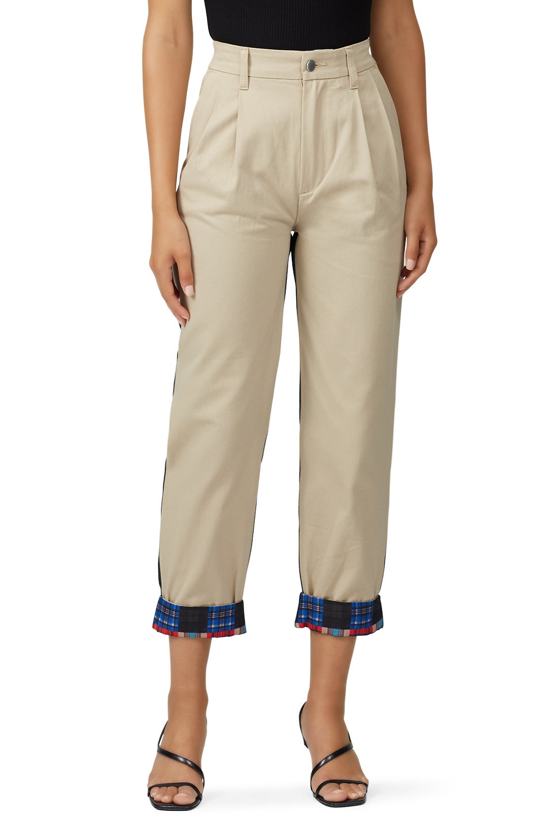 Beige Crazy Check Print Pants by Koché 1