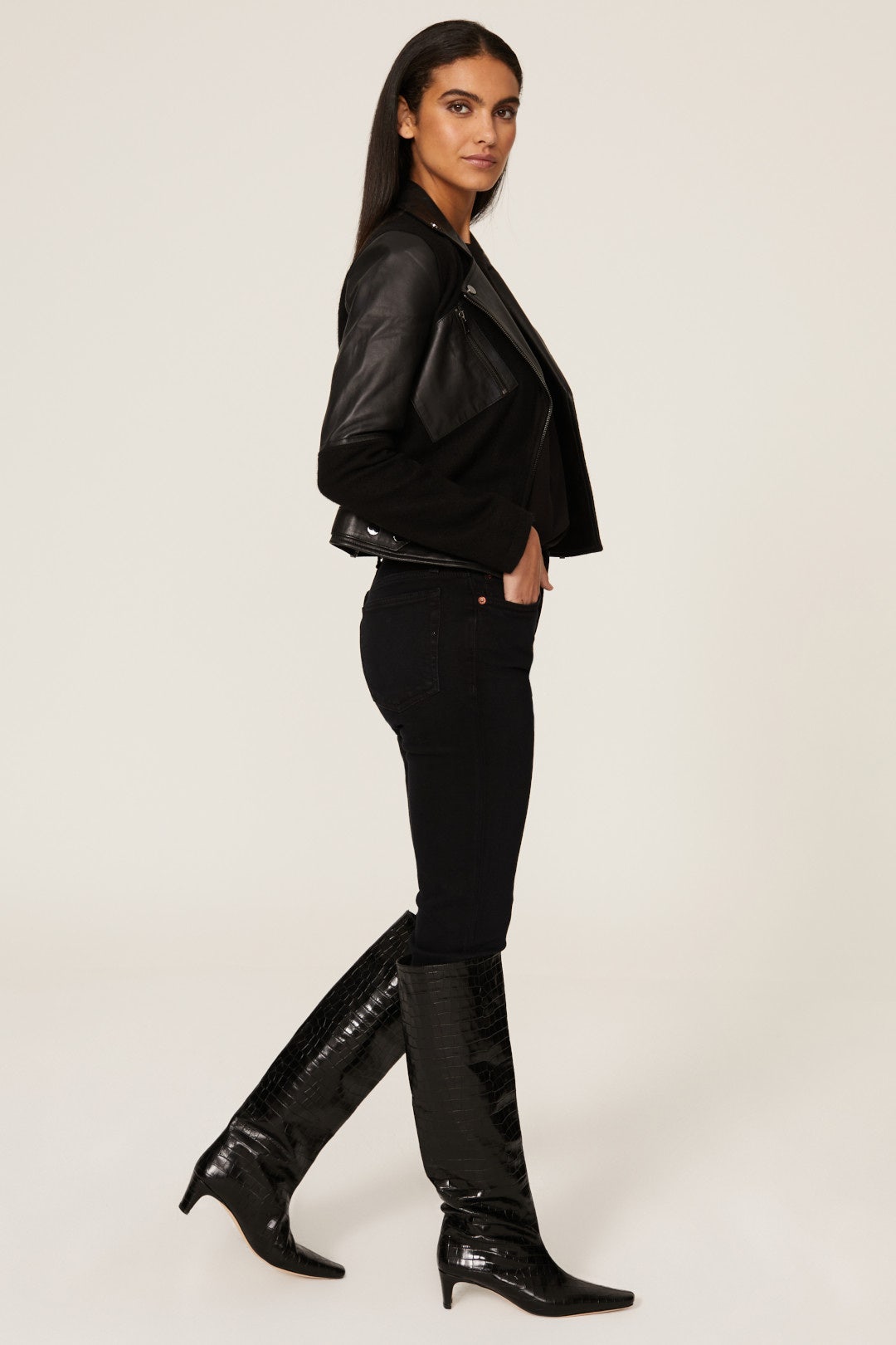 Mixed Media Leather Jacket by Slate & Willow 1