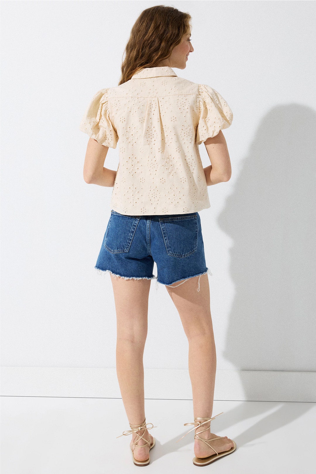 Bubble Sleeve Button Down Collared Shirt by CeCe 2