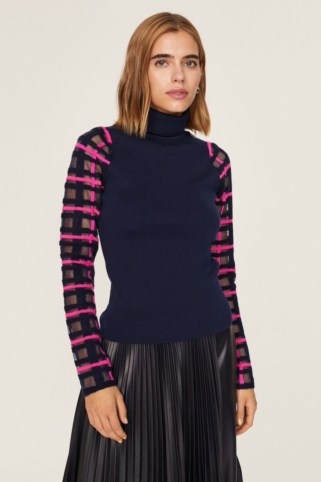 Sheer Sleeve Turtleneck Top by Esteban Cortazar x RTR 1