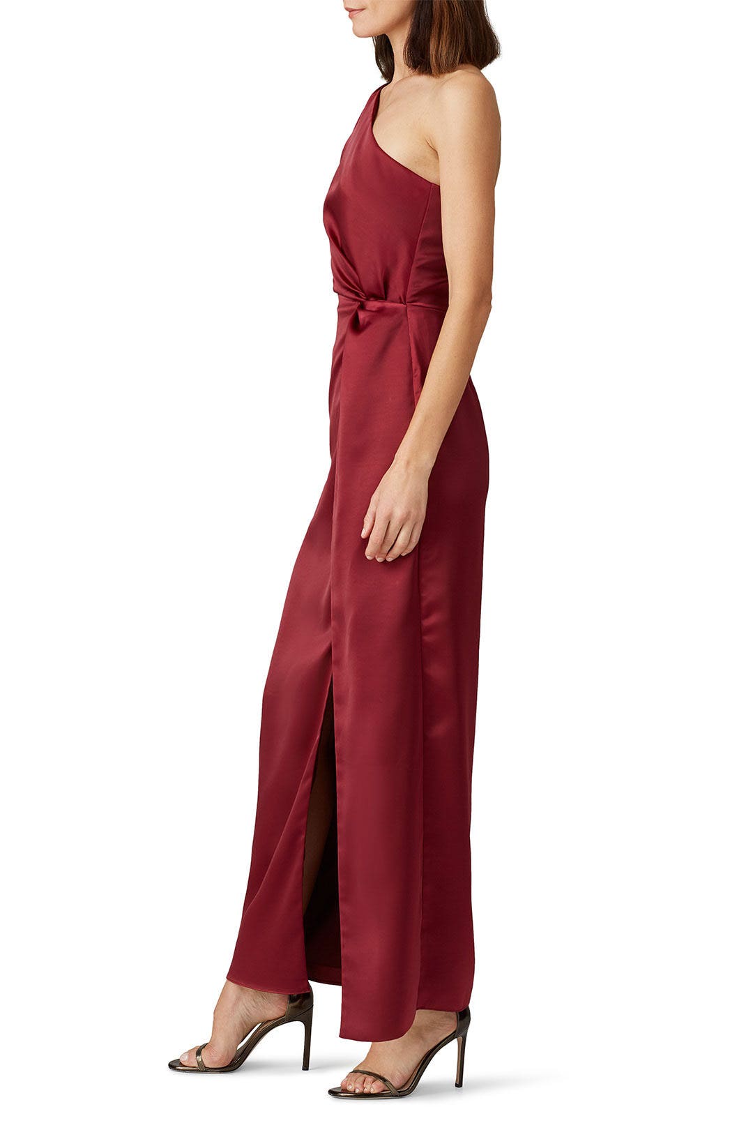 Plum One Shoulder Satin Gown by Harlyn 1