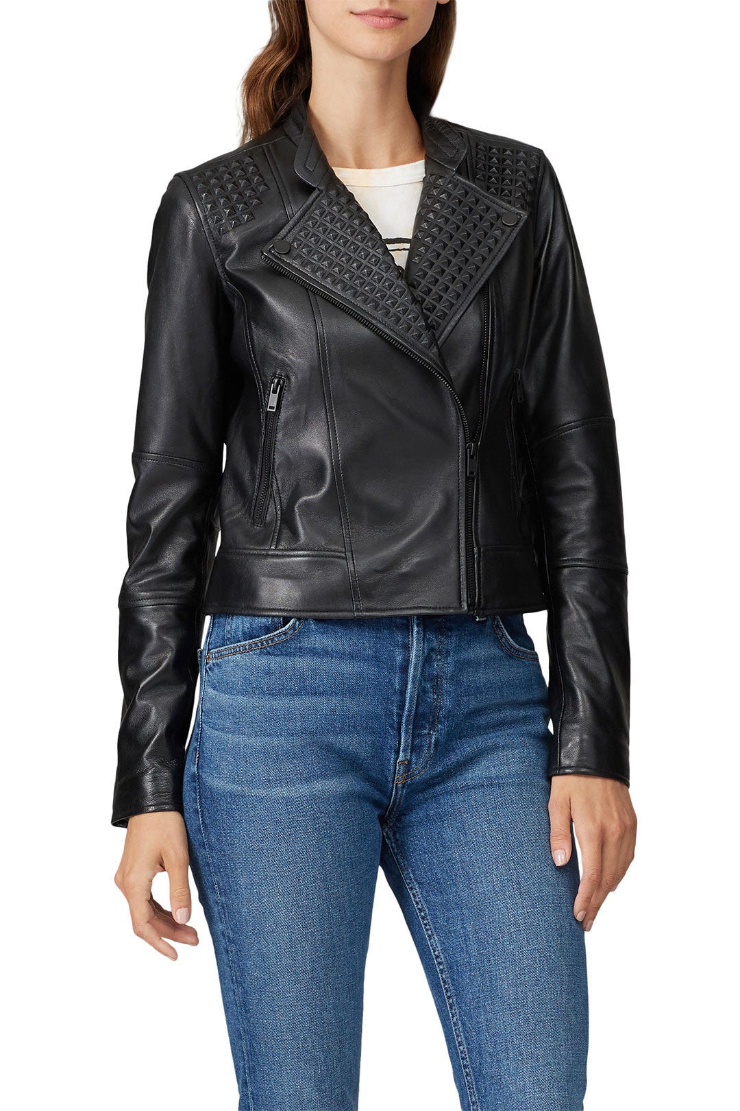 Embossed Studs Leather Jacket by Slate & Willow 1