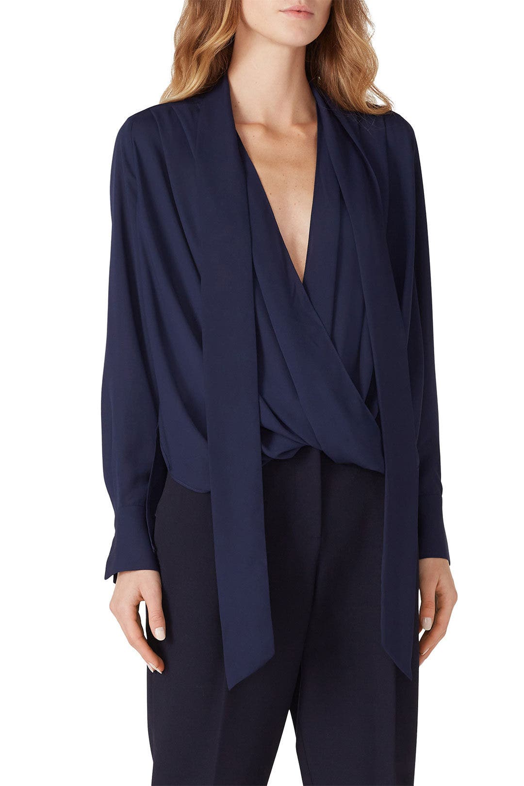 Navy Draped Blouse by Derek Lam 10 Crosby x RTR 1