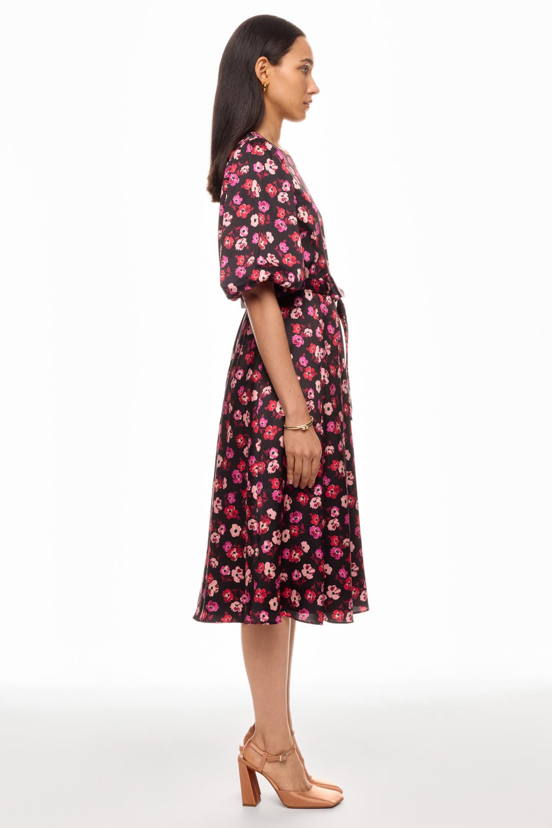 【katespade】秋のポピー柄シャーリングVネックミディドレス kate spade new york Mainline Fall Poppies Ruched V-Neck Midi