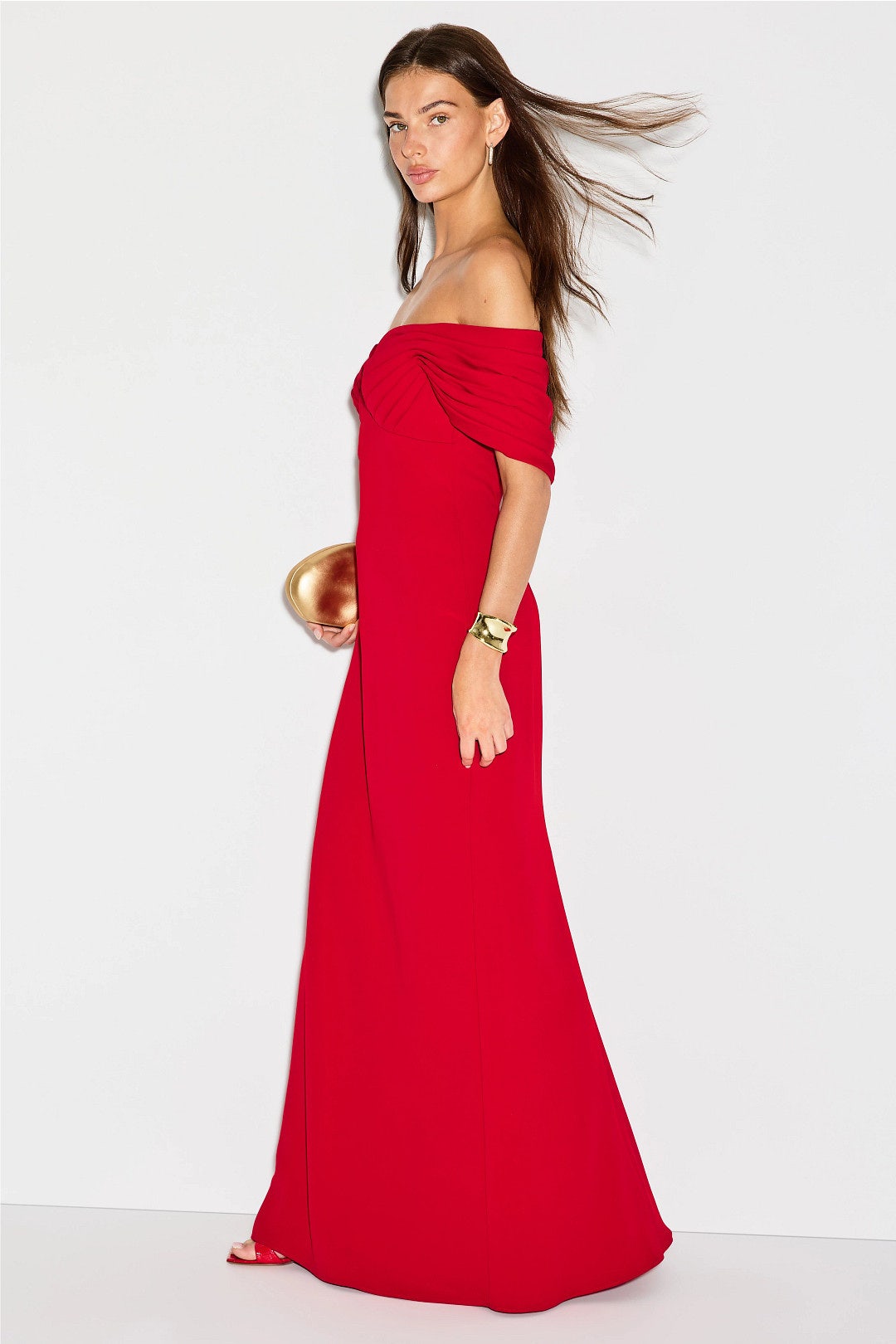 Off The Shoulder Gown With Pleats by Badgley Mischka 1