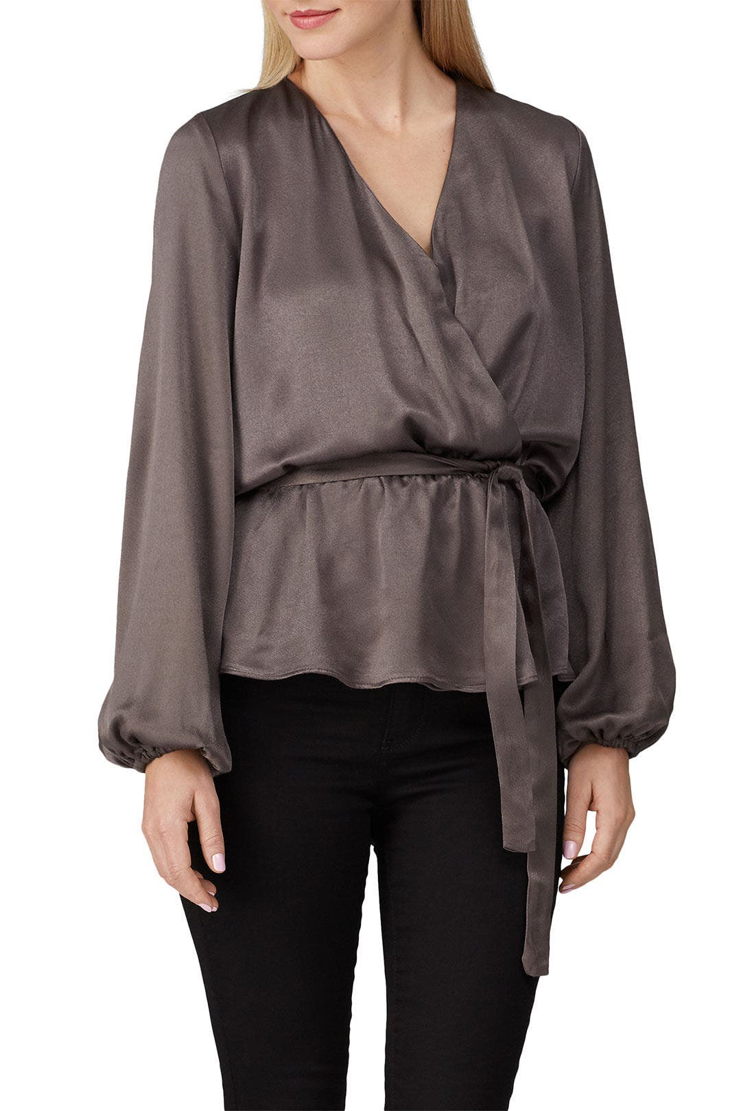 Gunmetal Long Sleeve Wrap Top by krisa 2