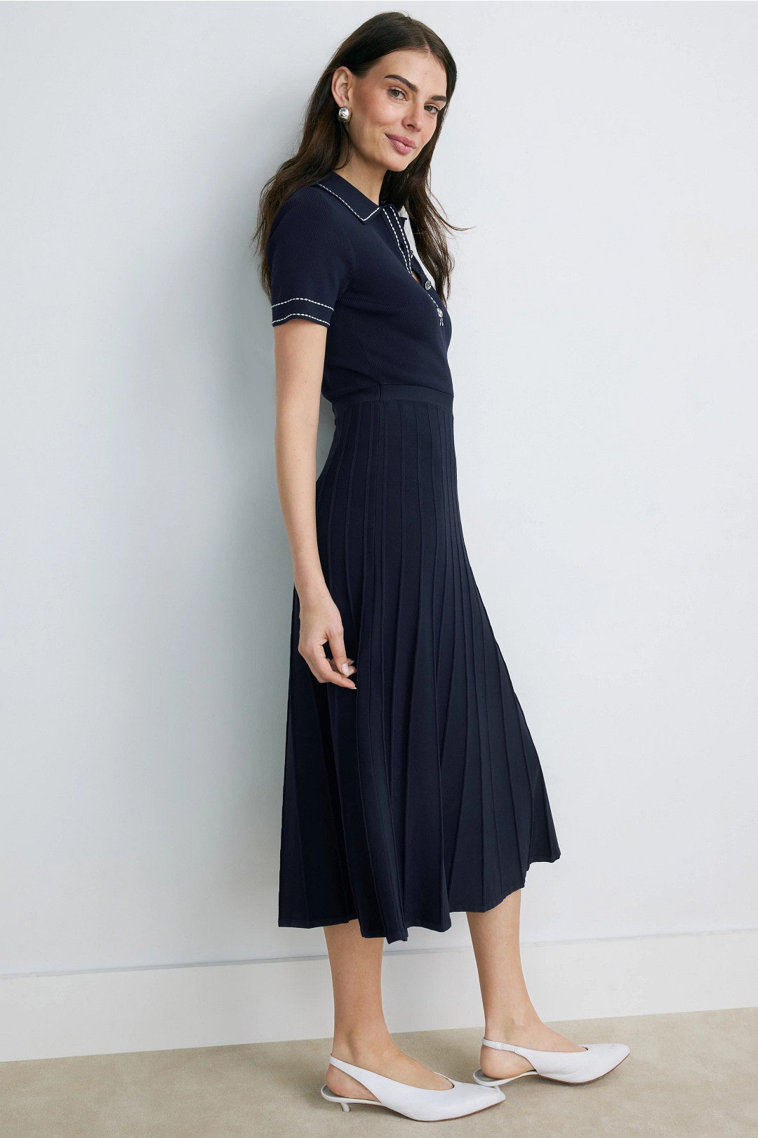 Contrast Stitching Polo Midi Dress by MICHAEL KORS 1