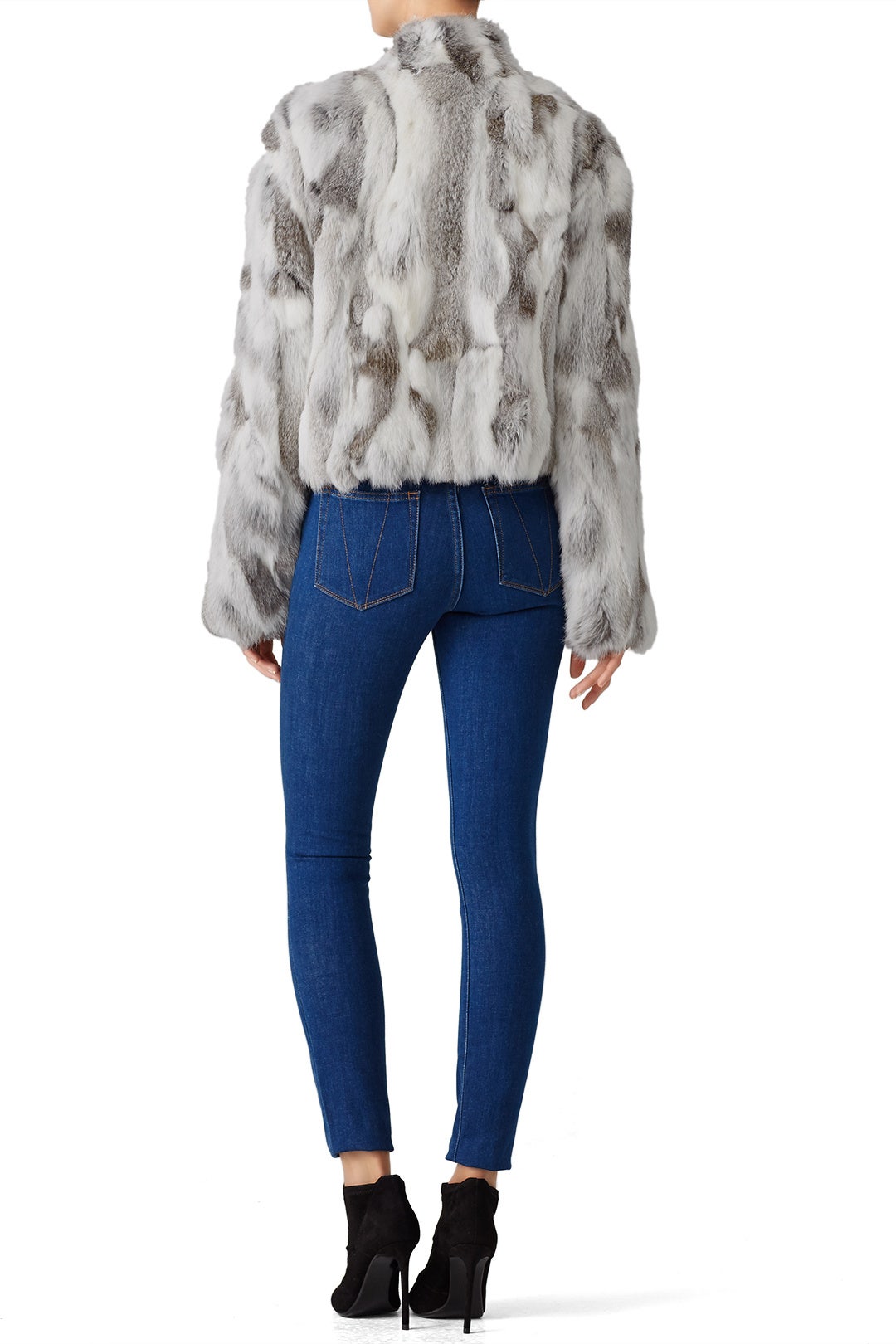 Grey Textured Biker Jacket by Adrienne Landau 2