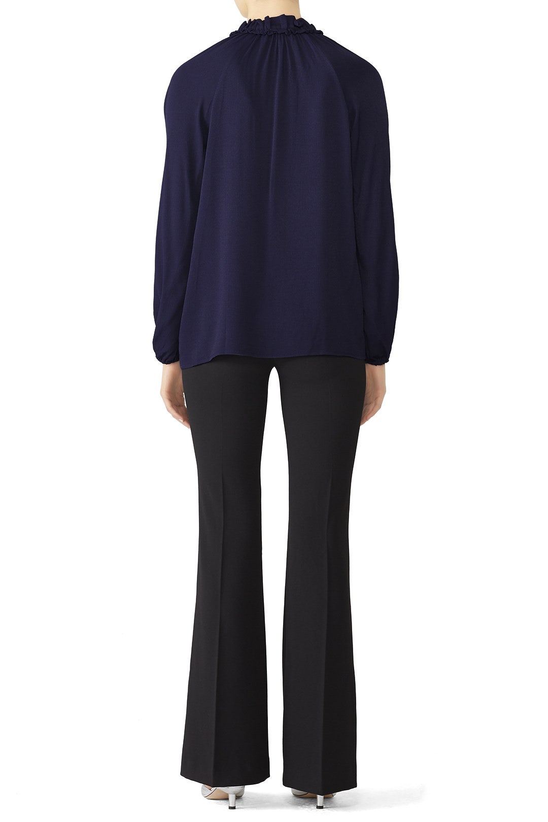 Navy Ruffle Neck Blouse by BLAQUE LABEL 1