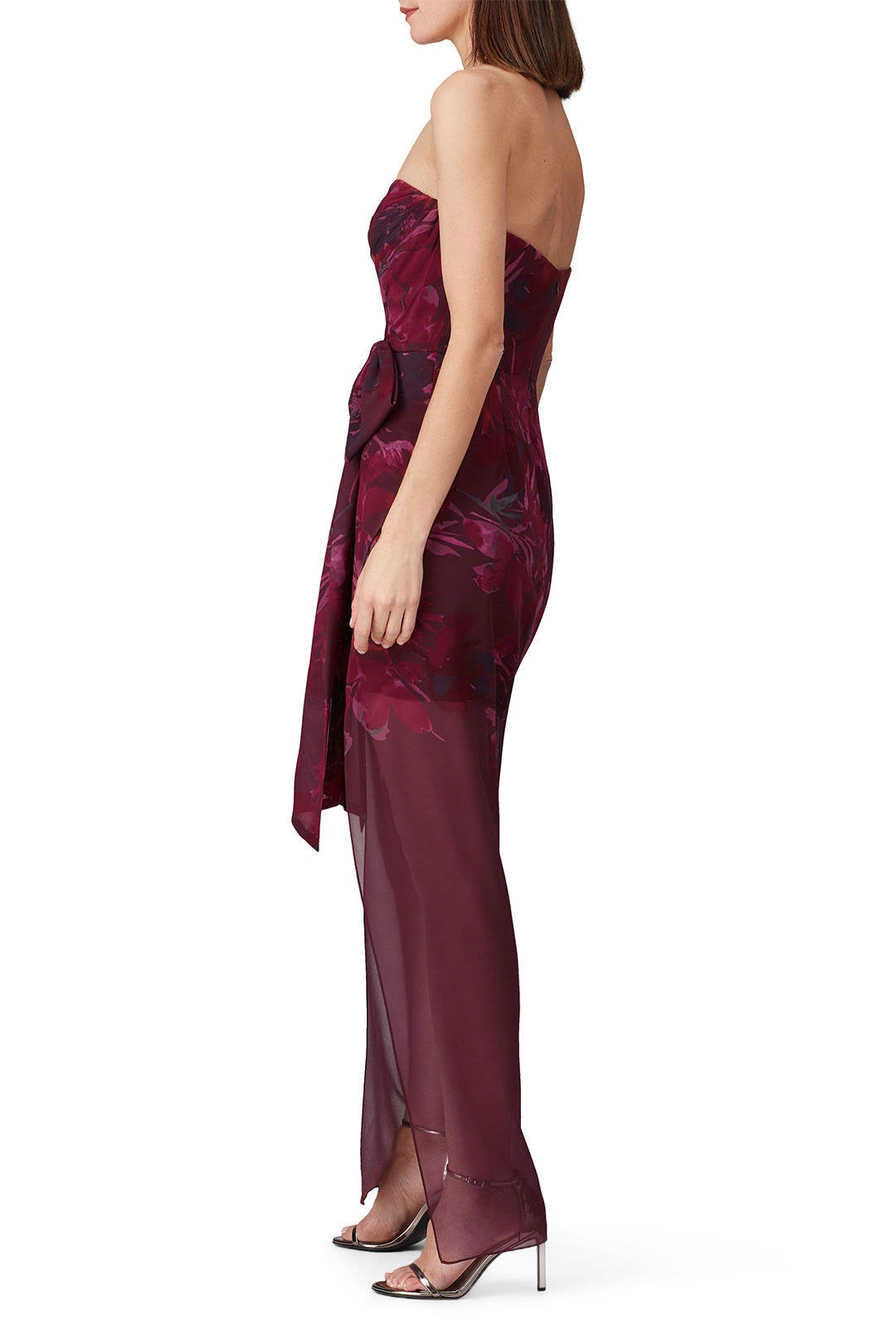 Red Floral Strapless Gown by Badgley Mischka 2