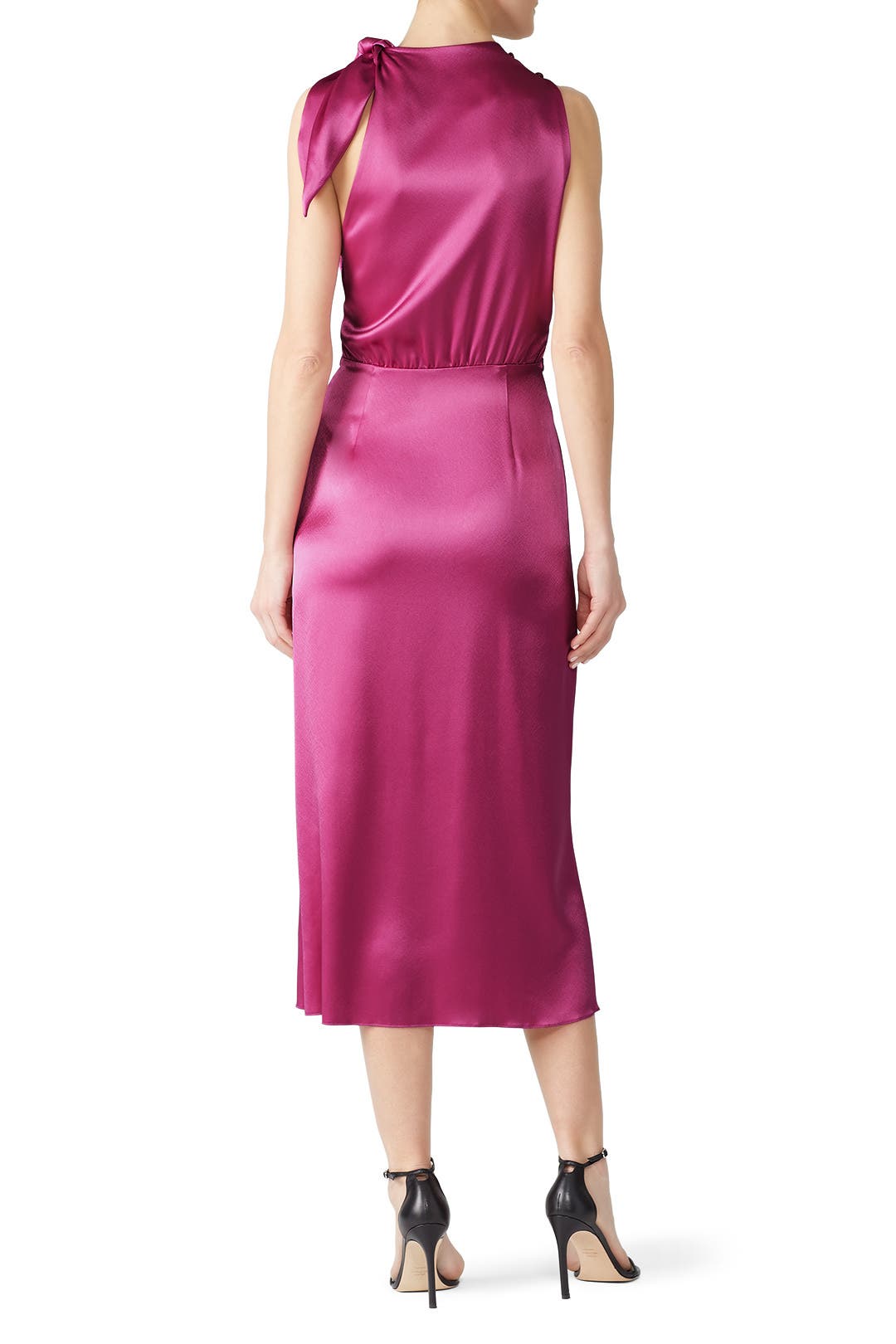 nanushka kalila satin midi dress Nanushka Kalila Twisted Front Dress with Knotted Detail
