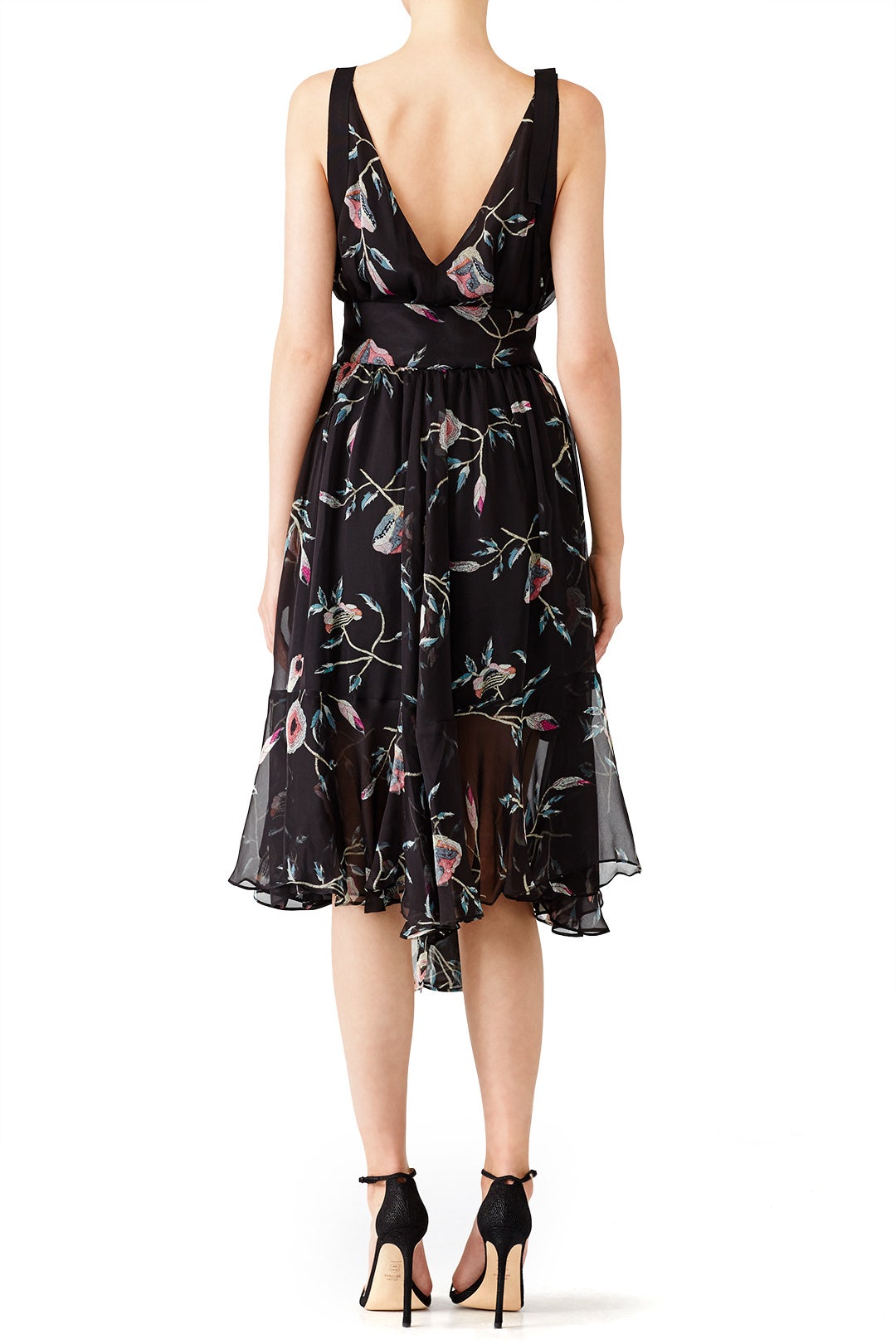 Black Floral Printed Asymmetrical Dress by Josie Natori 1