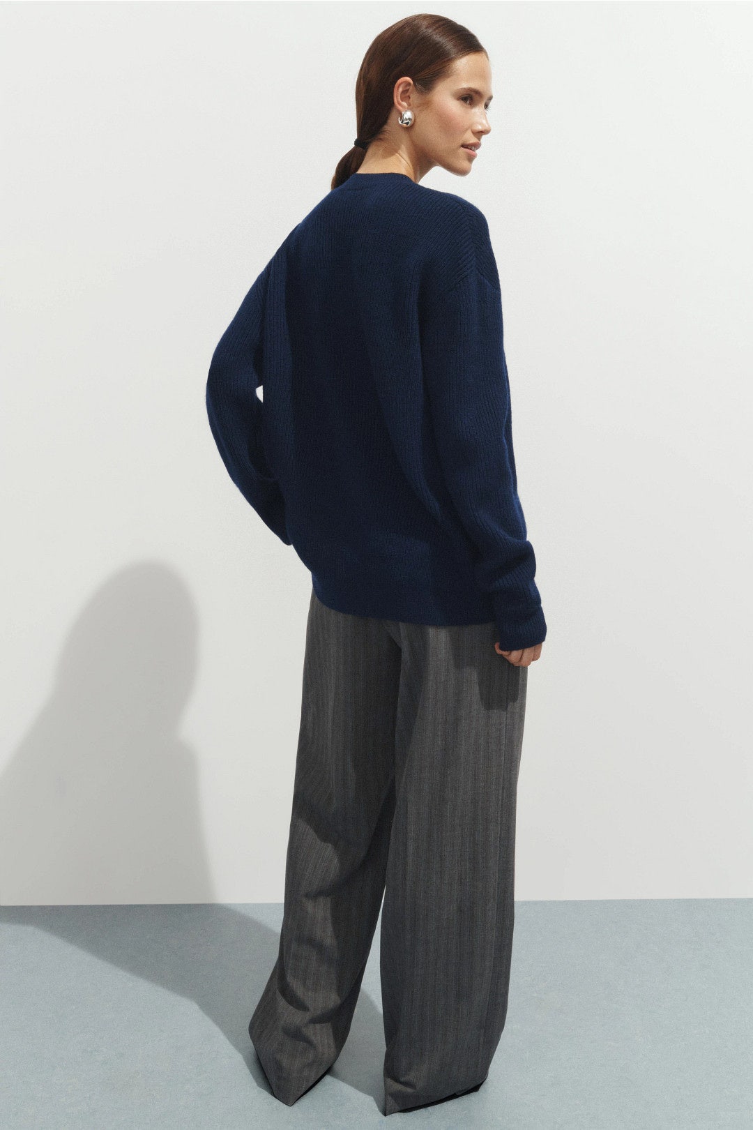 Navy Split Front Crewneck Sweater by Tibi 2