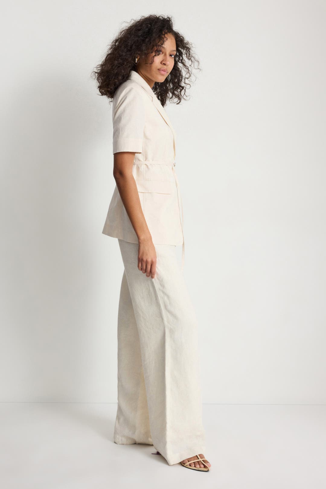 White Half Sleeve Belted Linen Jacket by DUNST | Rent the Runway