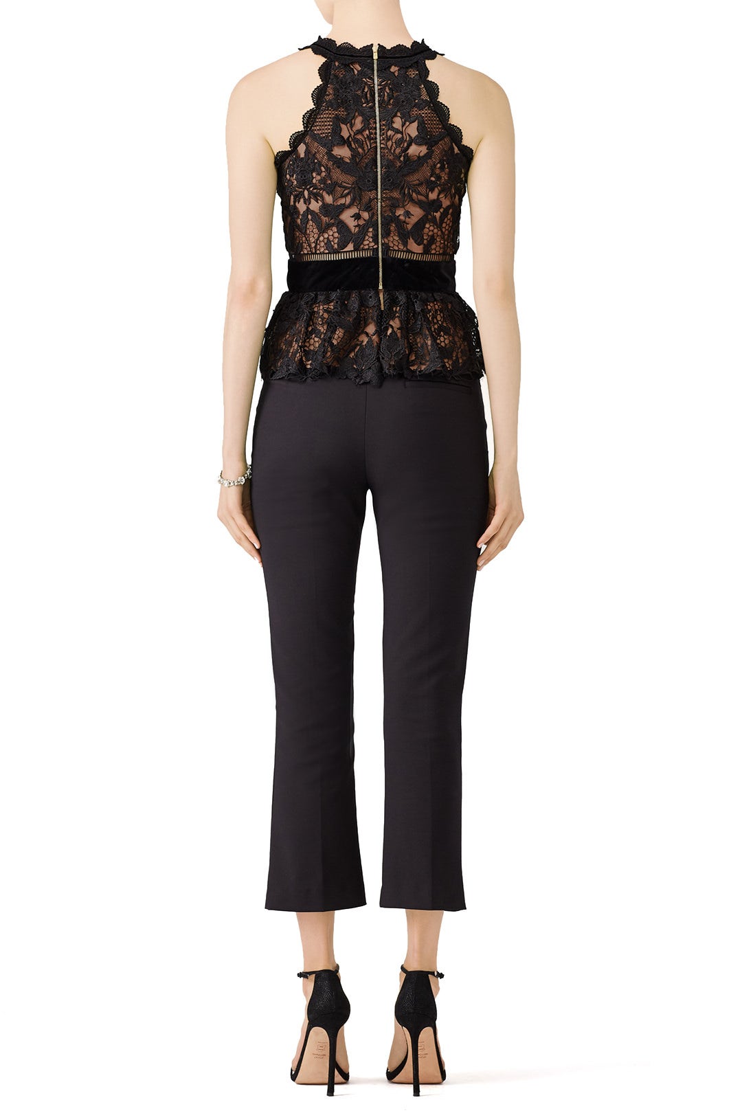 Black Lace Peplum Top by Marchesa Notte 1
