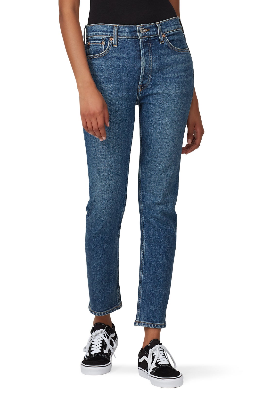 Medium Wash High Rise Ankle Crop Jeans by RE/DONE 2
