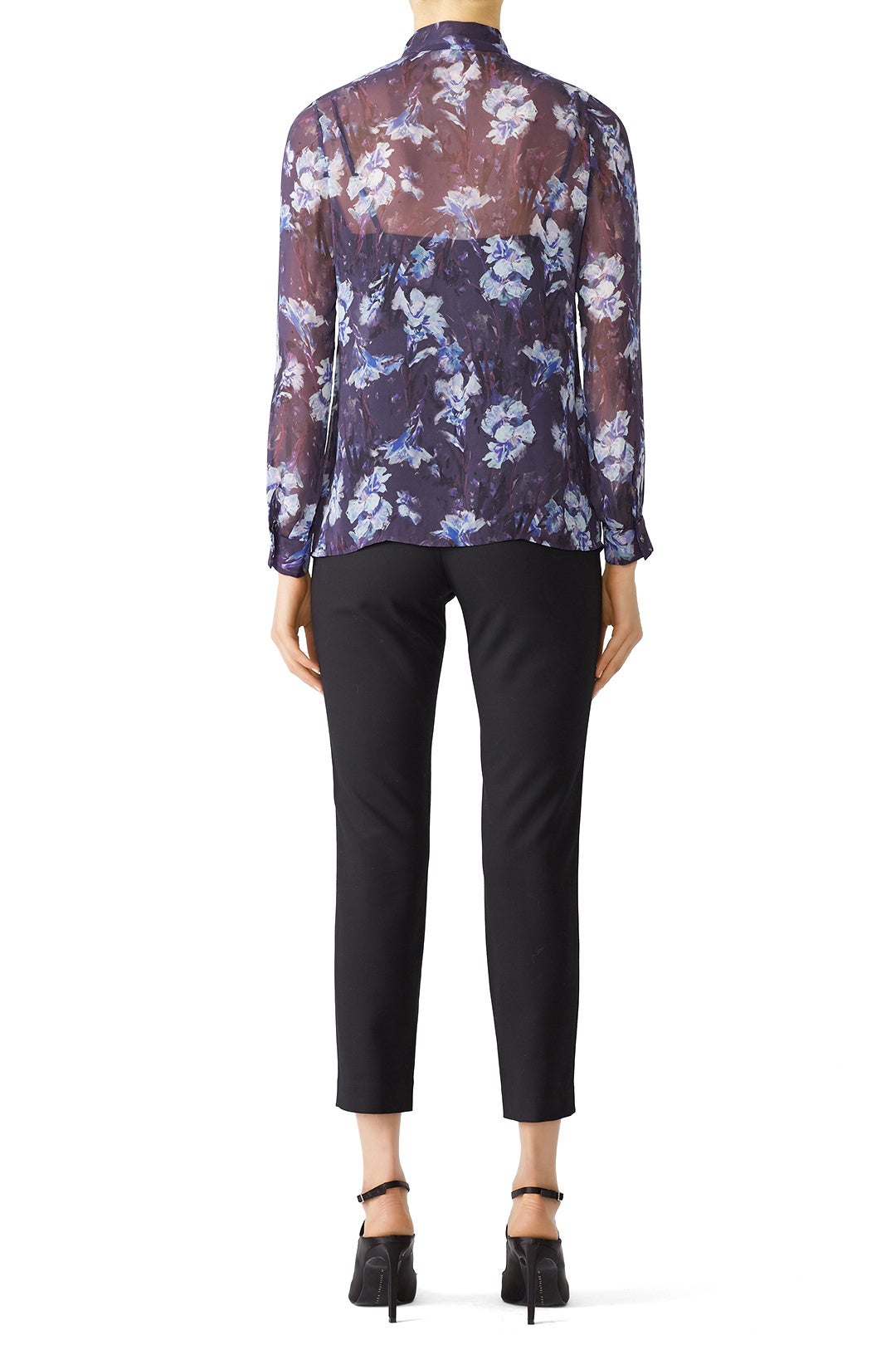 Purple Floral Tie Neck Top by Jay Godfrey 2