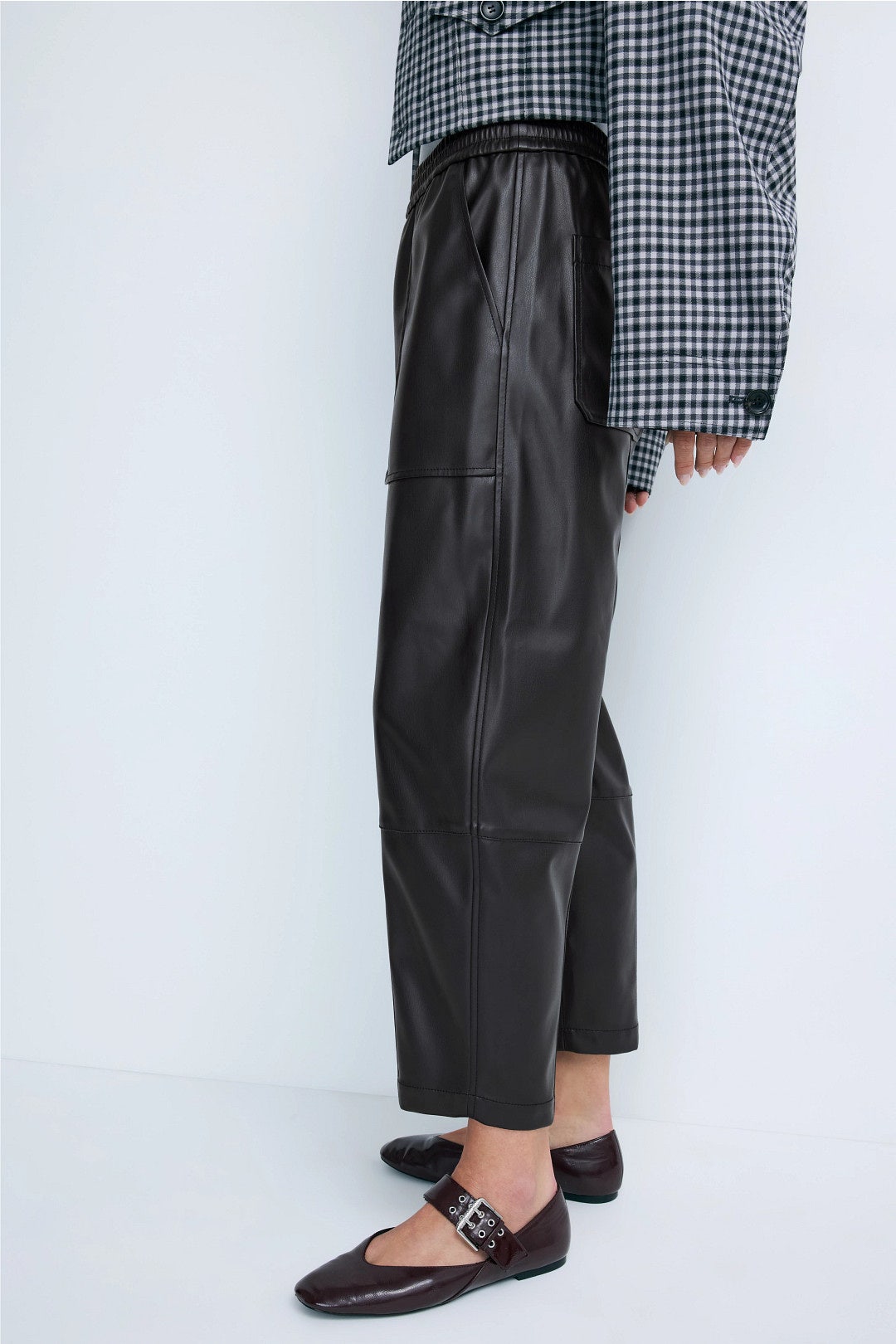 Faux Leather Pull On Trouser