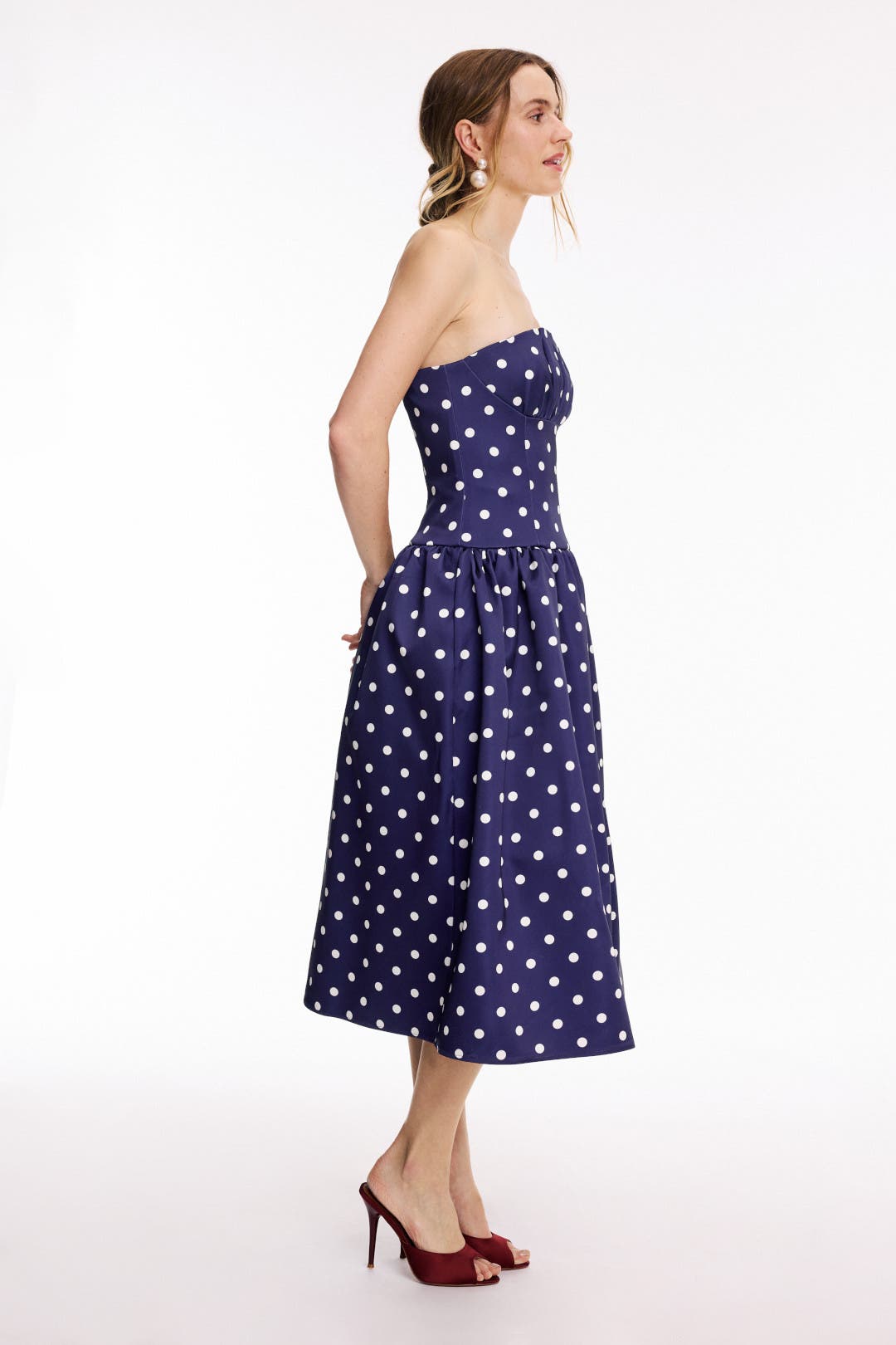 Polka Dot Satin Midi Dress by Self-Portrait | Rent the Runway