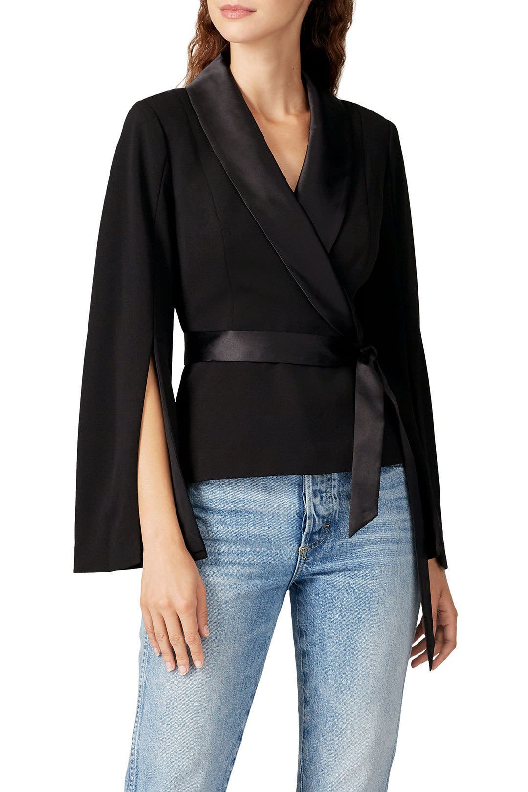 Black Tuxedo Wrap Top by Adrianna Papell | Rent the Runway