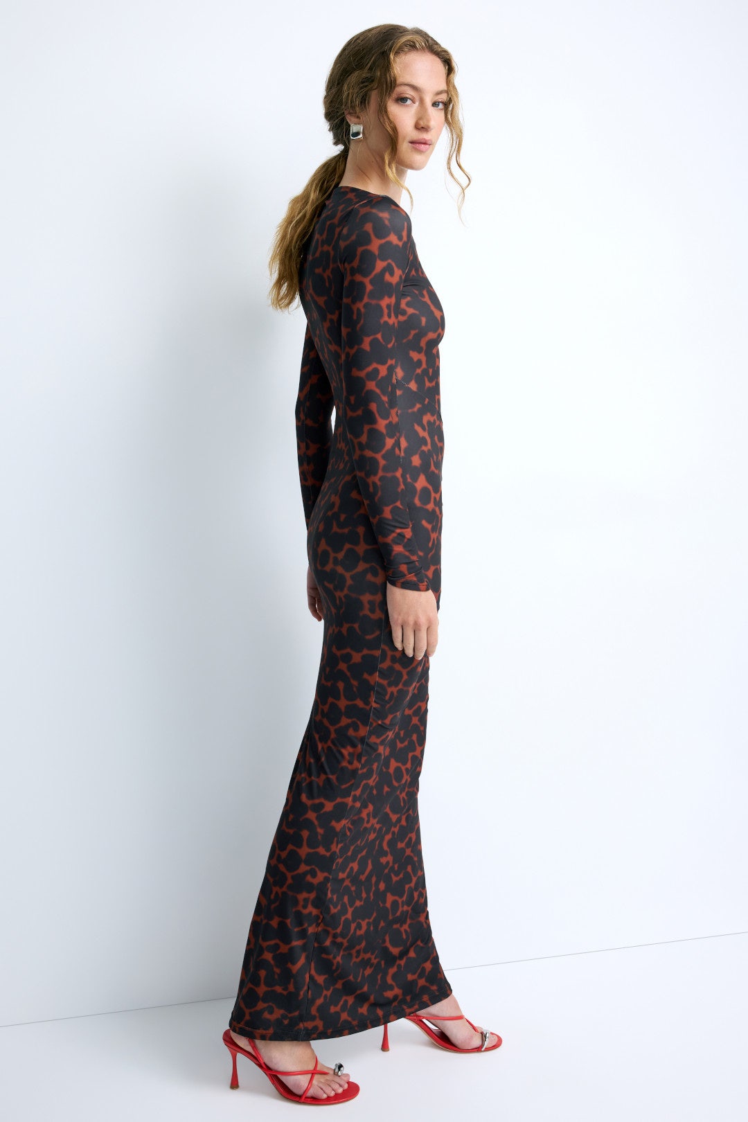 Tortoiseshell Long Sleeve Ruched Maxi Dress by Suboo 1