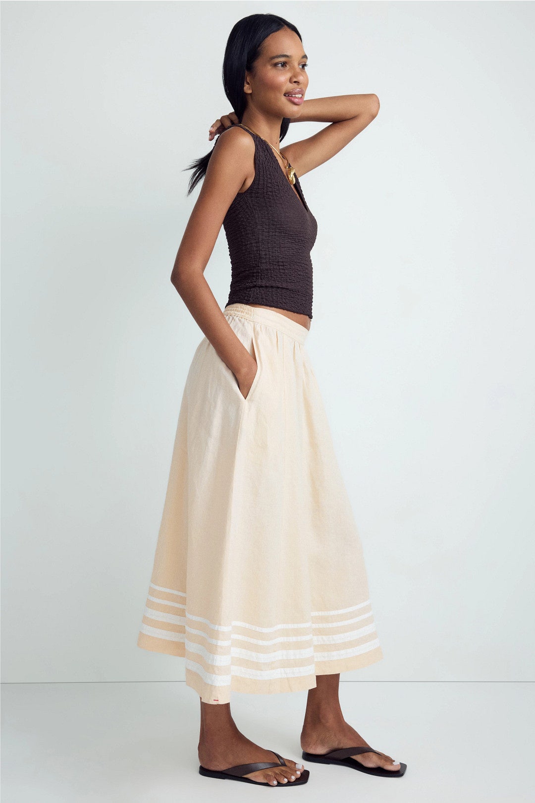 Lucille White Stripe Midi Skirt by XíRENA 1