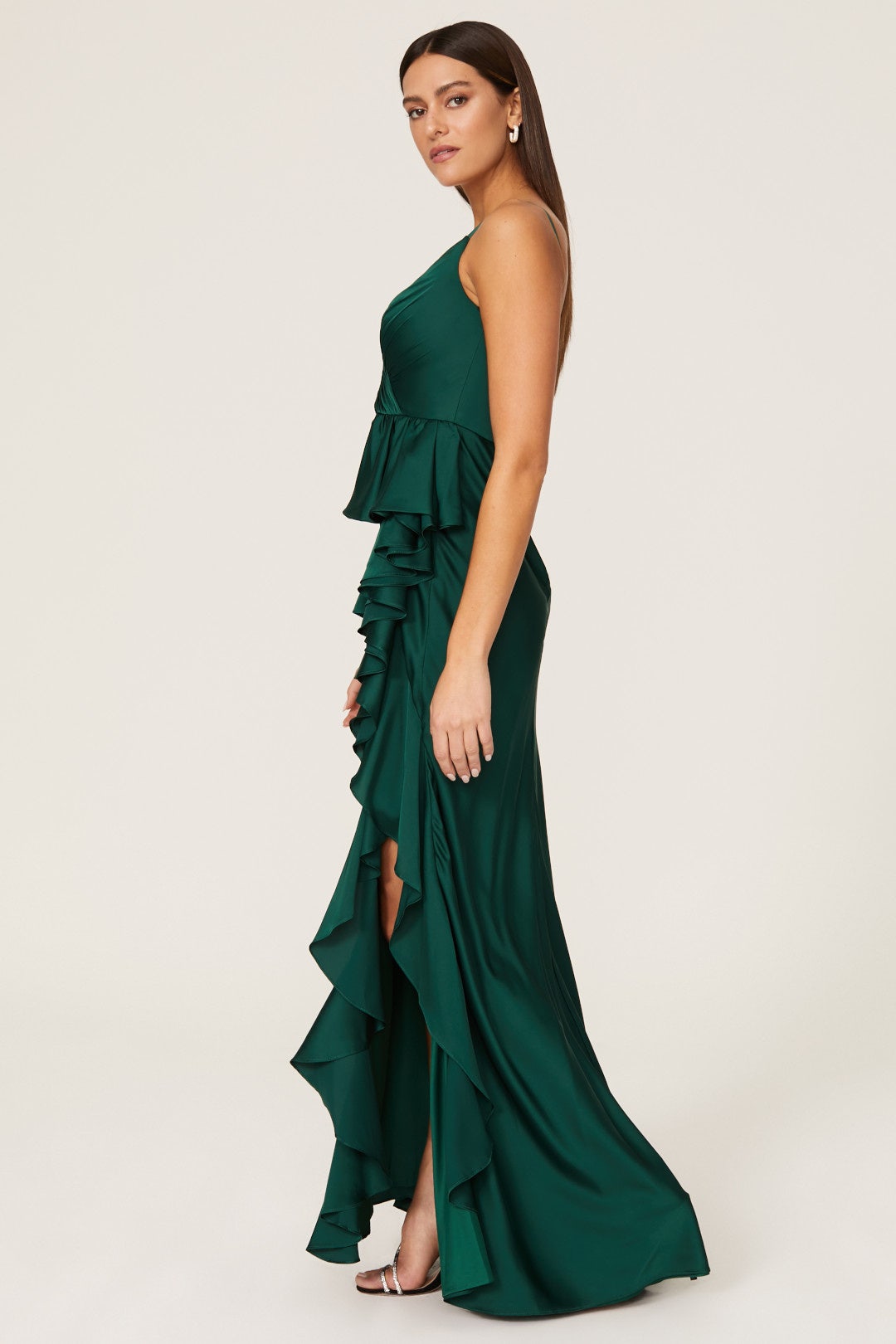 Satin Ruffled Gown by Ieena for Mac Duggal 1