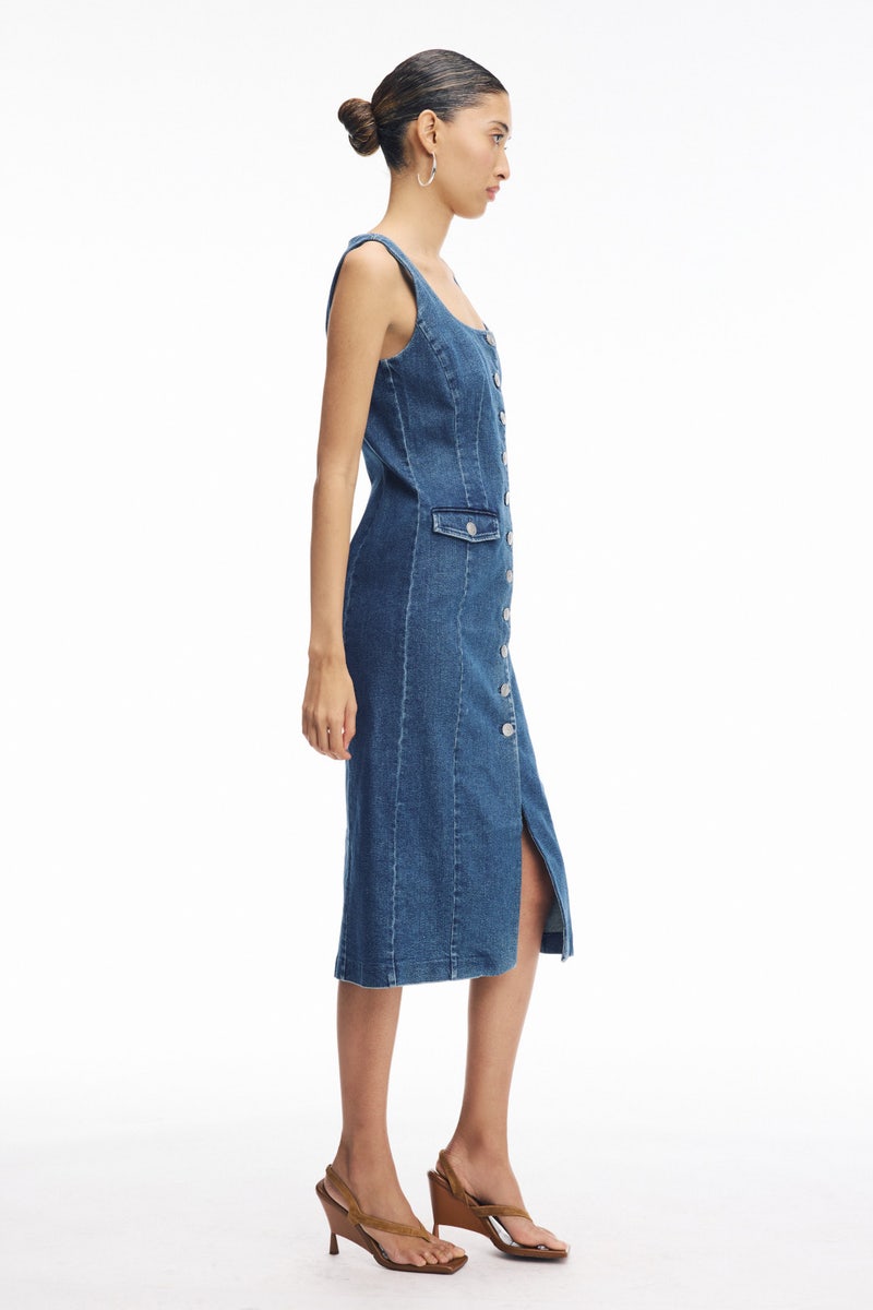 Scoop Neck Button Front Midi Dress by TOCCIN X RTR - Photo 1