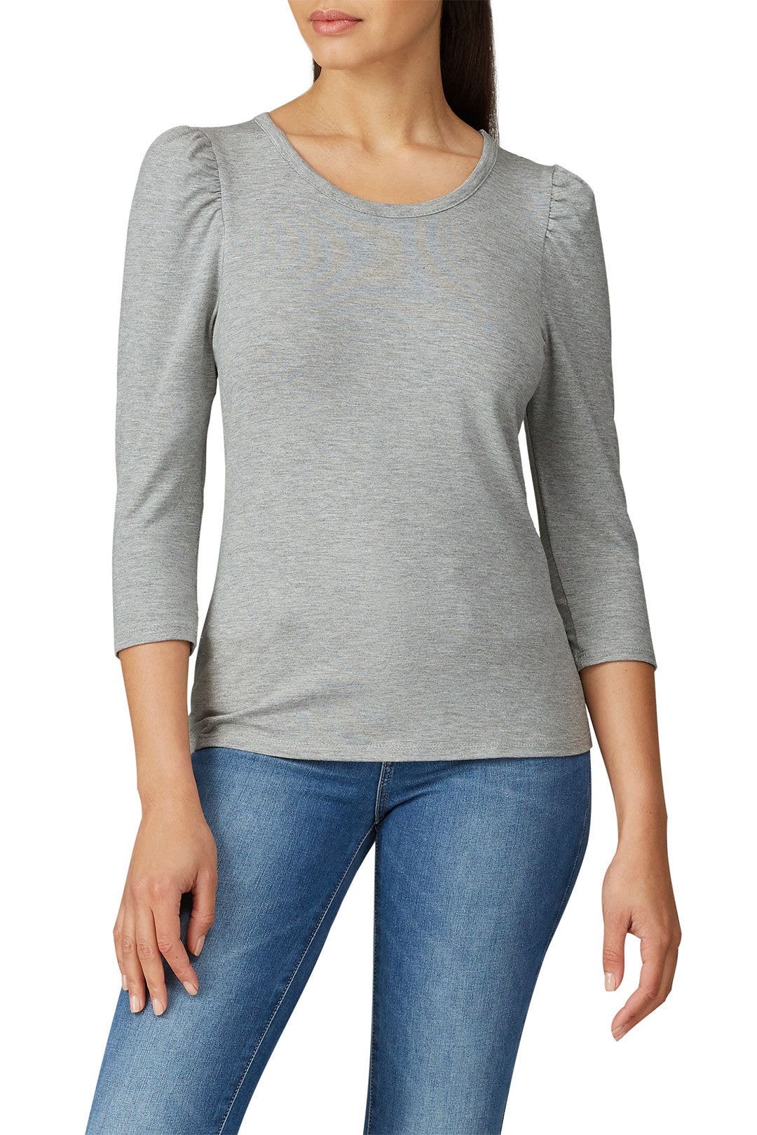 Grey Knit Puff Sleeve Top by Slate & Willow 1