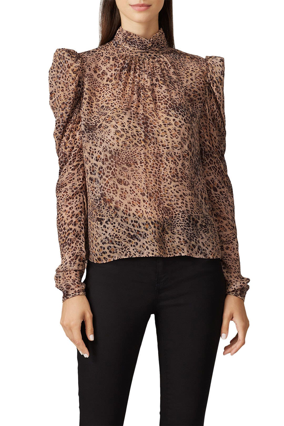 Sheer Leopard Puff Sleeve Top by ML Monique Lhuillier 2