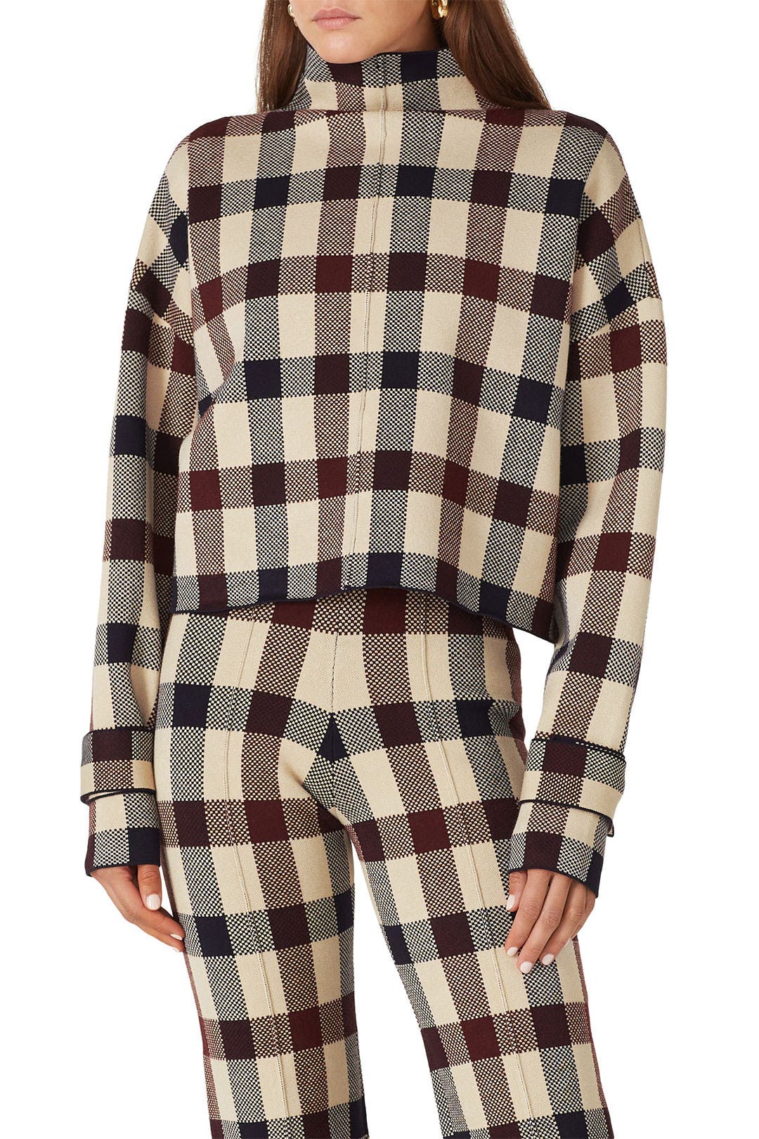 Check Print Funnel Neck Top by Victoria Victoria Beckham