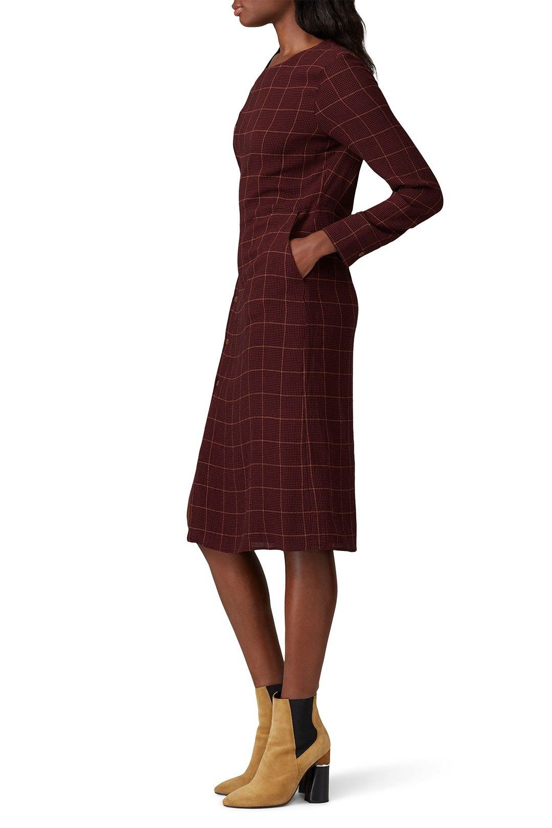 Burgundy Plaid Midi Dress by sita murt 1
