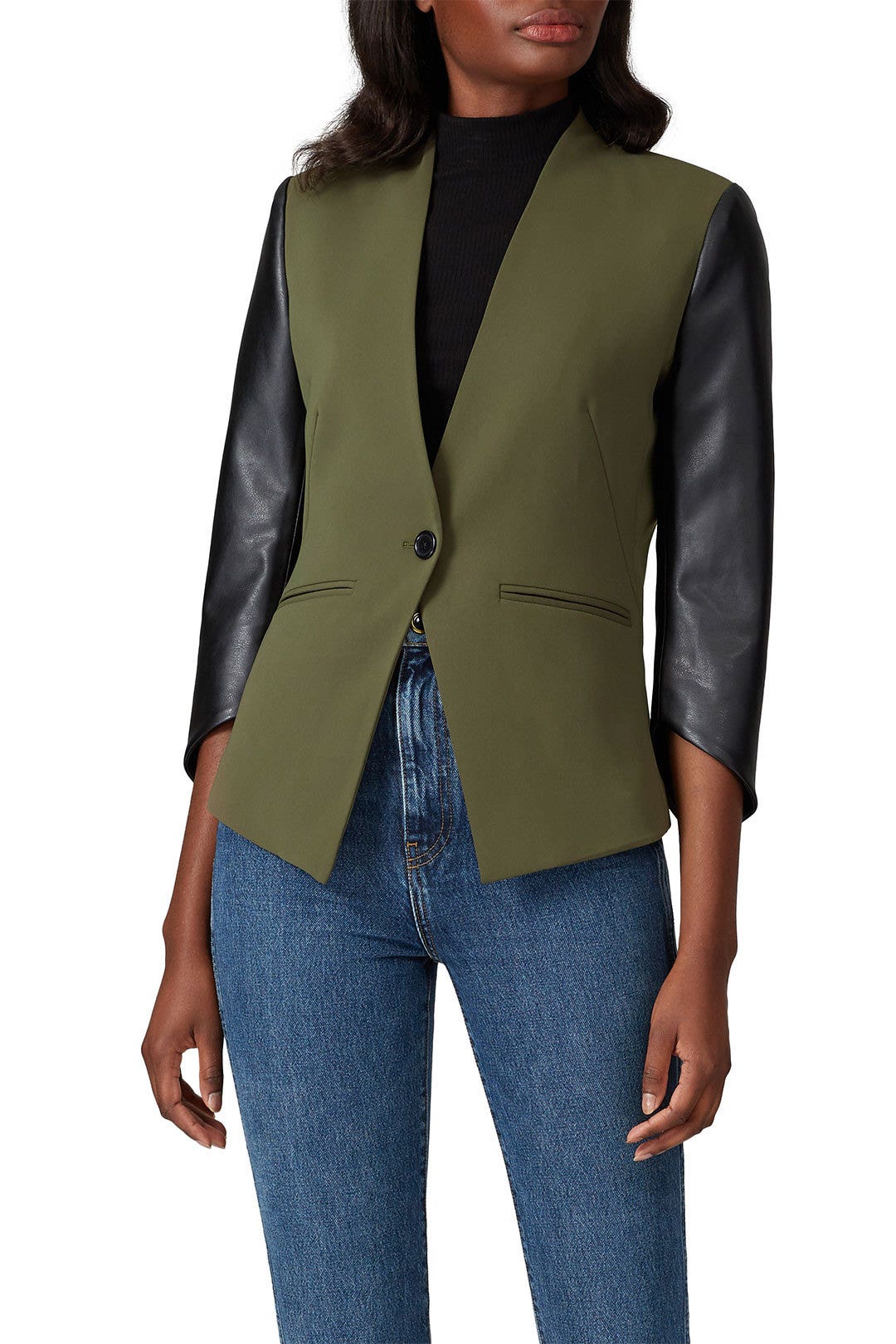 Faux Leather Sleeve Blazer by Slate & Willow 1