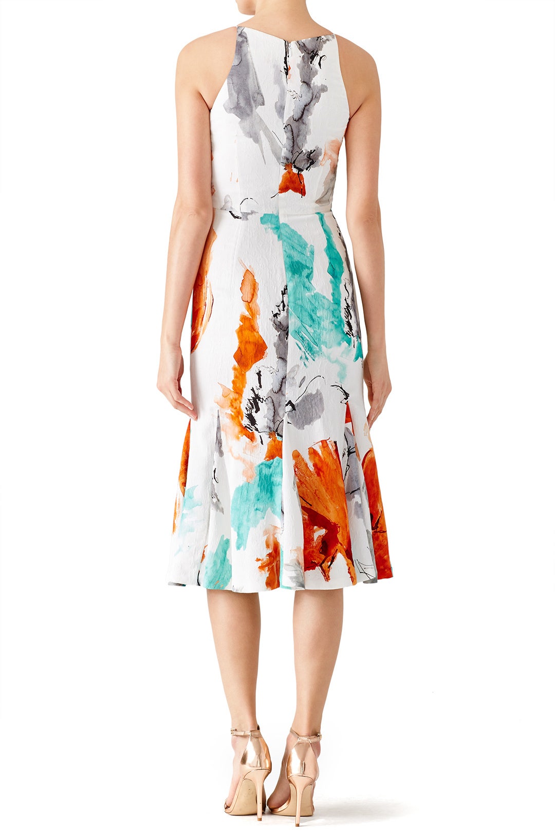 Painted Watercolor Ruffle Sleeve Dress